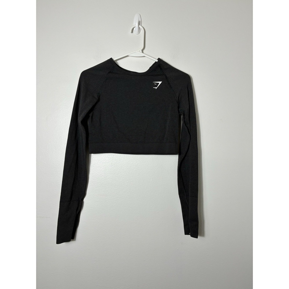 Gymshark Cropped Long Sleeve Athletic Top Sz M Black Gym